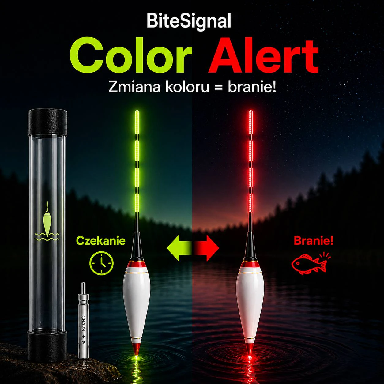BiteSignal Color Alert + GRATIS 1 Bateria – Inteligentny Spławik Sygnalizujący Branie Zmianą Koloru 1